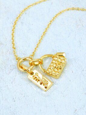 Coach Signature Tabby Bag Charm Pendant Necklace Gold Plated